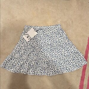 Zara White and Blue Floral Skirt